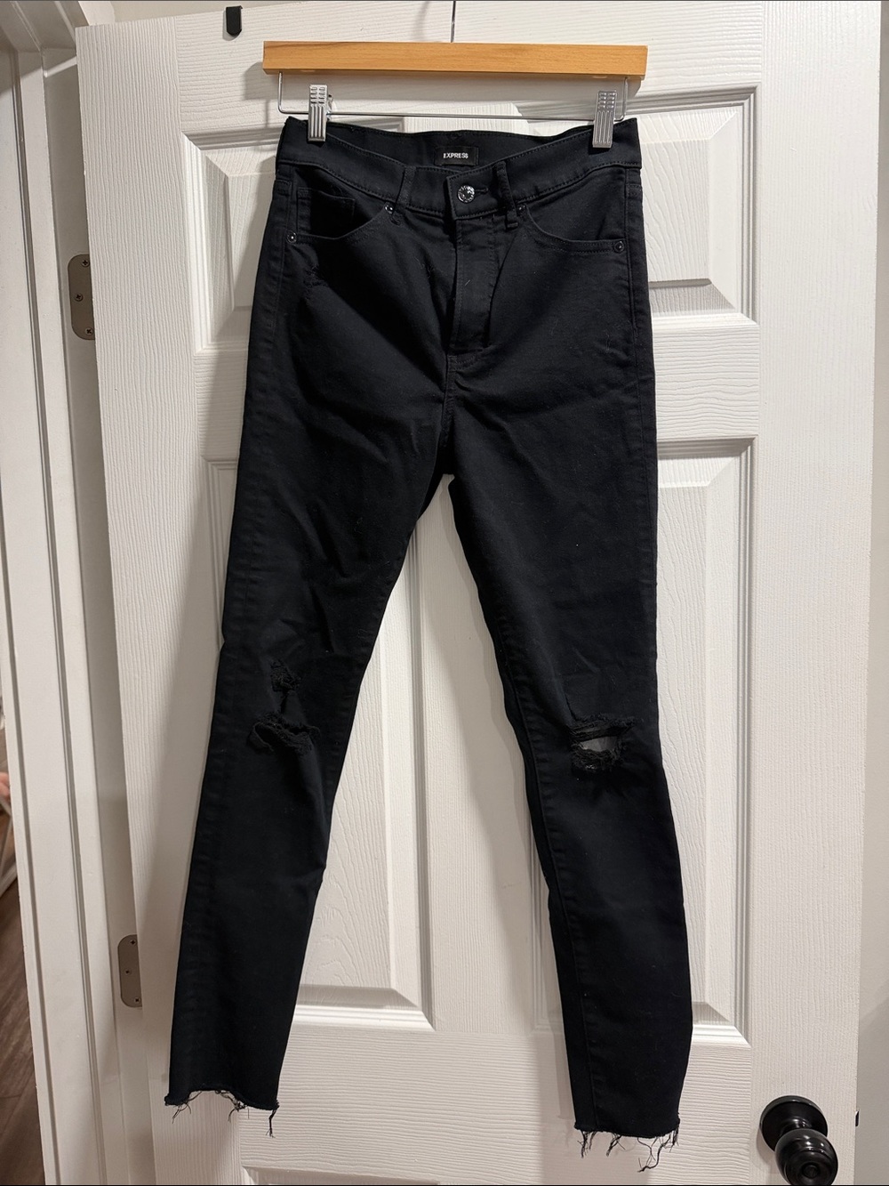 Black Distressed Skinny Jeans - express